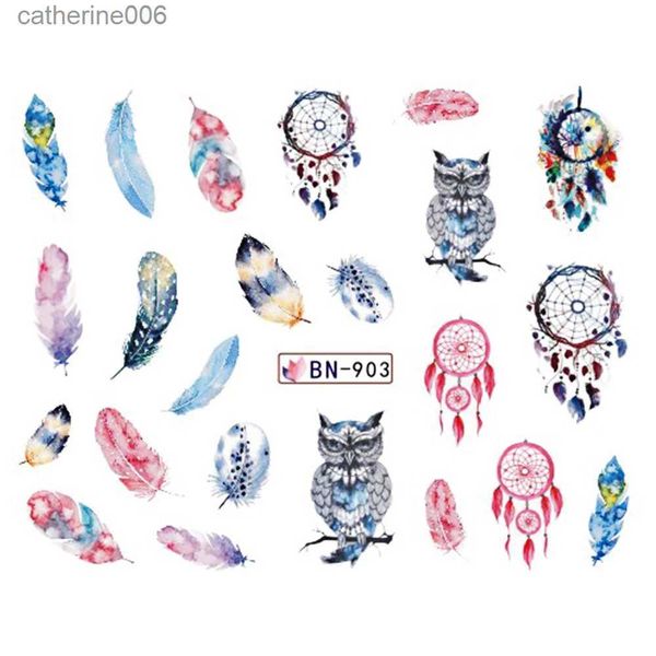 Tatuagens Adesivos de Desenho Colorido 12 Desenhos Decalques de Água para Unhas Coloridas Slider Dream Catcher Feather Harajuku Owl Nail Wraps Tatuagem Decoração Acesso BEBN901912L2