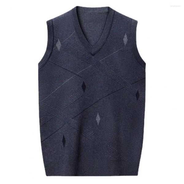 Gilet da uomo Maglione con scollo a V Gilet senza maniche lavorato a maglia con stampa geometrica scollo a V caldo ed elegante per l'autunno