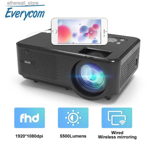Projektörler Everycom M8 1080p Mini LED Home Sinema Video Projektör Full HD 5500 Lümenler 5G WiFi Çok Ekranlı Akıllı Telefon LCD PICO Film Beamer Q231128