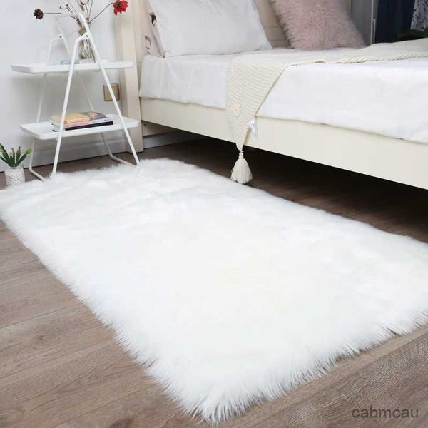 Tapetes branco macio imitação de lã quarto tapete fofo sala de estar tapete retangular corredor rosa longo cabelo varanda tapete crianças