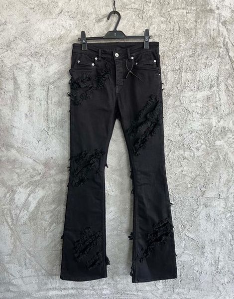Новые мужские джинсы039s Flare Leg Jeans в дизайнерском стиле, двухслойные рваные брюки3223872