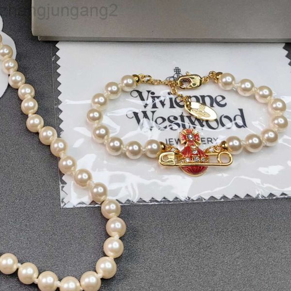 Diseñador viviene Westwoods Nuevo Viviennewestwood Emperatriz occidental Viuda Laca Pin Saturno Perla Pulsera Moda Personalidad Versátil Planeta Joyería