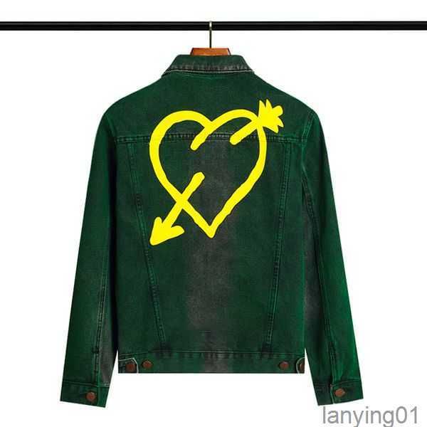 Erkek ceket palmiye bir kapüşonlu tasarımcı yeşil aşk baskı denim palmsss kalp piercing ok kot ceketler ceketler melekler yıkanmış yeşiller dış giyim 2amsm