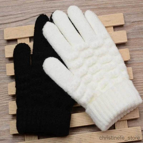 Luvas infantis nova moda crianças luvas de malha grossa quente inverno crianças estiramento luvas menino menina infantil sólido guantes split dedo luvas