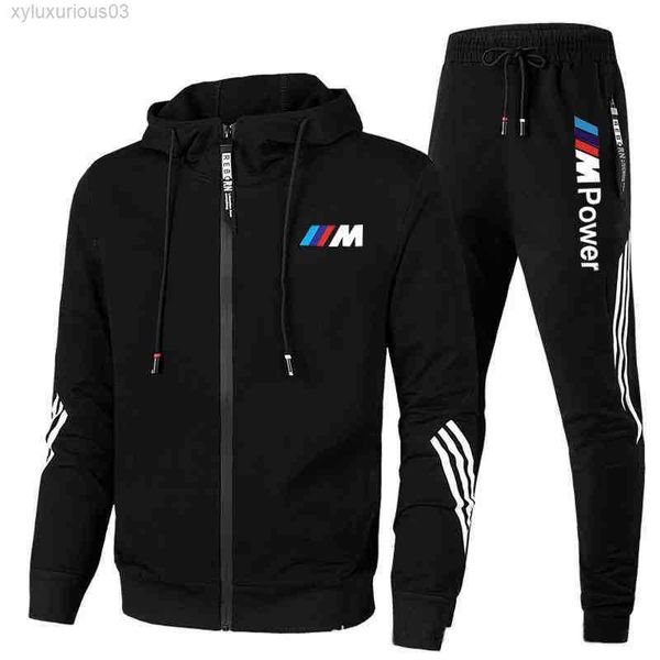 2023new Bmw m Set da calcio da uomo Cerniera Felpa con cappuccio + pantaloni Due pezzi Tuta casual Abbigliamento sportivo da uomo Palestra Abbigliamento di marca Tuta da ginnastica