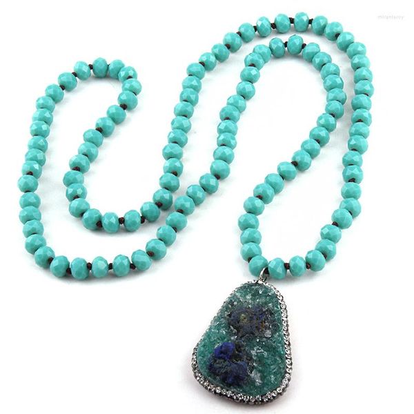 Collane con ciondolo Moda Goccia di pietra naturale annodata in cristallo lungo blu/rosa per gioielli tribali bohémien