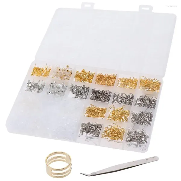 Kit de fabrication de boucles d'oreilles en métal, 2290 pièces, accessoires, dos 2 couleurs, pièces de réparation pour