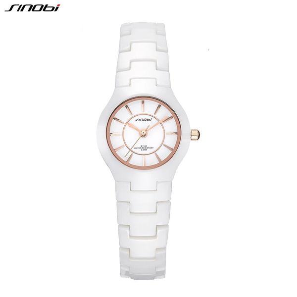 Relógios femininos sinobi fashin branco pulseira de cerâmica mulher relógios topo luxo inoxidável senhoras quartzo relógios de pulso de alta qualidade relógio feminino 231128