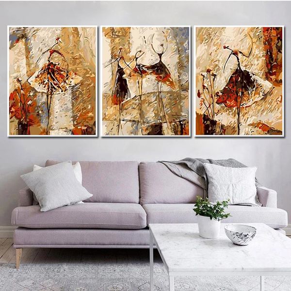 Nummer Ruopoty 3pc Rahmen DIY -Gemälde nach Zahlen für Erwachsene Ballett Wandkunst Bild Acrylfarbe nach Zahlen Kits für Home Dekoration