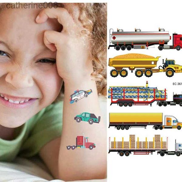 Tätowierungen, farbige Zeichnungsaufkleber, temporäre Tätowierungsaufkleber für Jungen, Kinder, Autos, Flugzeuge, Transport, Cartoon-Tätowierung, Kinderkörperkunst, Wassertransfer, gefälschte Tätowierungsaufkleber