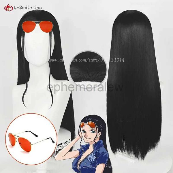 Trajes de anime 73 cm de comprimento Nico Robin Cosplay peruca preta Miss Allsunday peruca Nico perucas óculos cabelo resistente ao calor feminino festa anime perucas + peruca boné zln231128