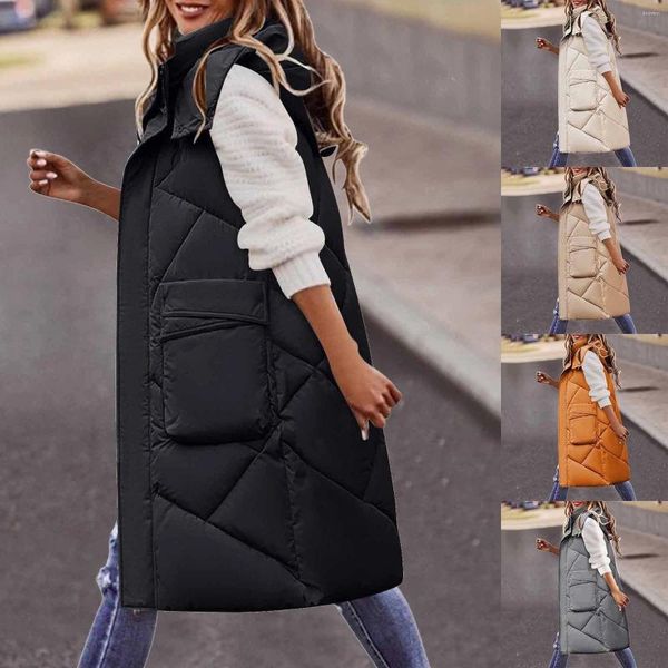 Coletes femininos longo colete com capuz inverno quente casaco feminino simples para mulheres e meninas