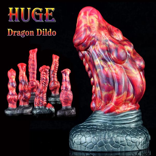 Dildos / Dongs Enorme Dragão Vibrador Grande Pênis Animal Com Ventosa Fogo Dragão Pênis Grande Dong Silicone Multi Color Brinquedo Sexual Anal Para Homens Mulheres 231128