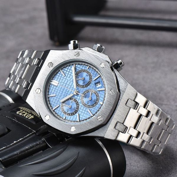 A P Armband Uhren Männer Herren Datum Sechs Nadeln Uhren Chronograph Calender All Dial Work Quartz Uhr Top Luxus Marke Chronograph Clock Watch Band Fashion AP098