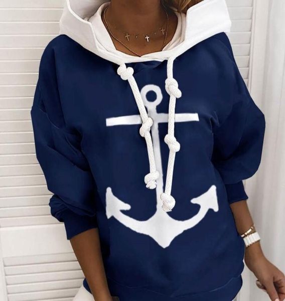 Women039s Hoodies Sweatshirts Boot Anker Druck Outwear Sweatshirt Weibliche Casual Lange Y2009155600109