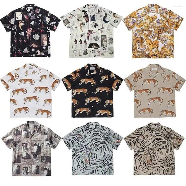 Camicie casual da uomo Camicia a maniche corte retrò giapponese da strada Estate maschile Y2k Tiger Ghost Night T-shirt con stampa Hiphop Top Abbigliamento