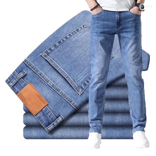 Jeans da uomo 2023 Brand Fitted Gamba dritta Classic Business Casual Alla moda Giovani da uomo Slim