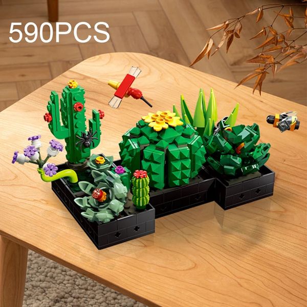 Noel Oyuncak Malzemeleri 590pcs Etli bitki saksı yapı taşları Set Çiçek Kaktüs Montaj Model Tuğlalar Masaüstü Süs Çocuk Hediyeleri 231128
