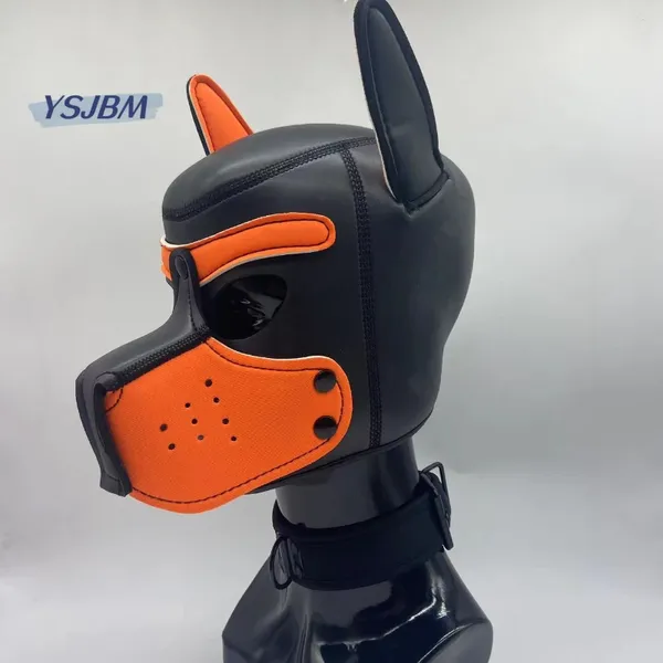 Parti Malzemeleri YSJBM Unisex Seksi Köpek Maskeleri Cosplay Costumes Turuncu Sünger Açık Ağız Deliği Köpek Köpek Tam Yüz Maske Hood Cadılar Bayramı