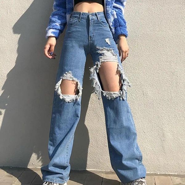 Frauen Jeans Frauen Sexy Ripped Bettler Große Löcher Zerstört Gebrochen Zerrissene Hosen Vintage Weibliche Denim Hosen Distressed Streetwear