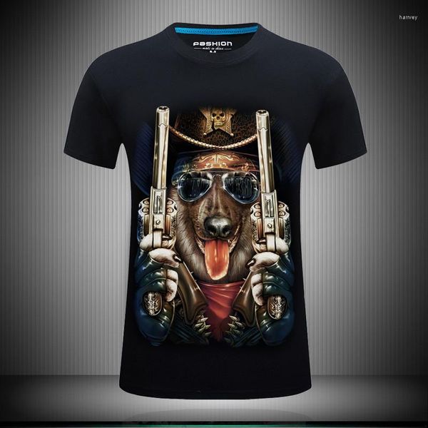 Camisetas masculinas 2023 Homens de verão Hip-Hop 3D Camiseta Double Gun Dog Padrão de cão curto Tops casuais soltos de mangas curtas