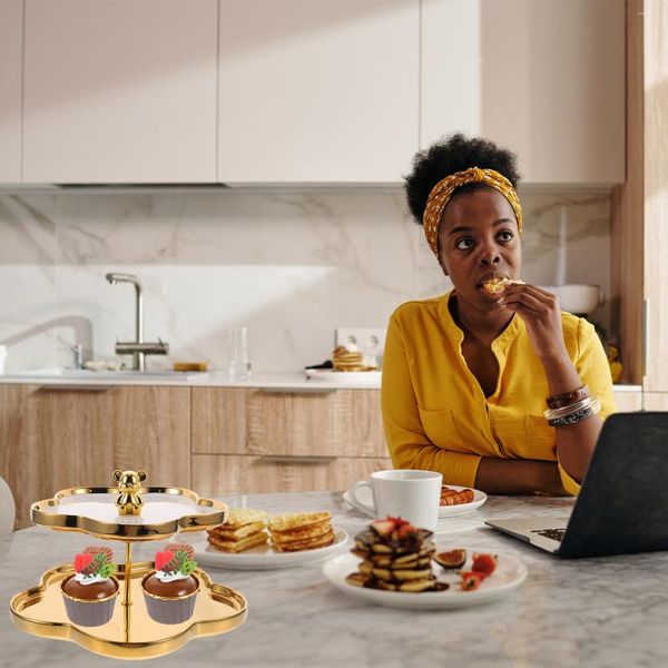 Dinnerware Define Jóias de jóias de jóias de dois andares Organizador de jóias Flor Shape Bandey Casamento