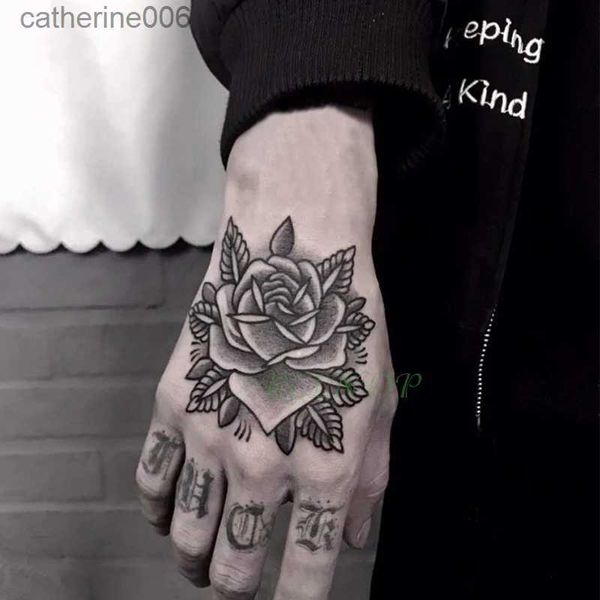 Tattoos Farbige Zeichnung Aufkleber Wasserdicht Temporäre Tätowierung Aufkleber Rose Blume Hand zurück tatto Kunst flash tatoo gefälschte tattoos für frauen männer L231128