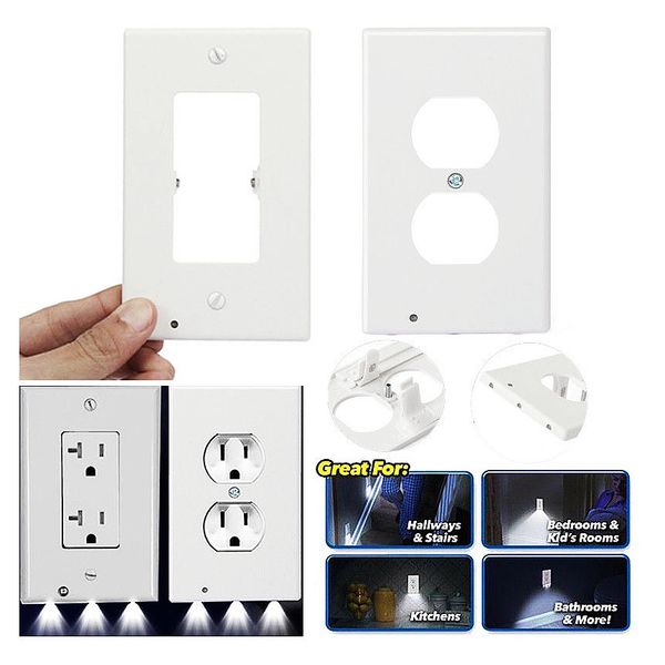 Placa de capa de capa de parede de querubu iluminada Placa de saída elétrica leve da luz LED com luzes noturnas LED Lights Automática Sensor Duplex, White USA 110V 120V