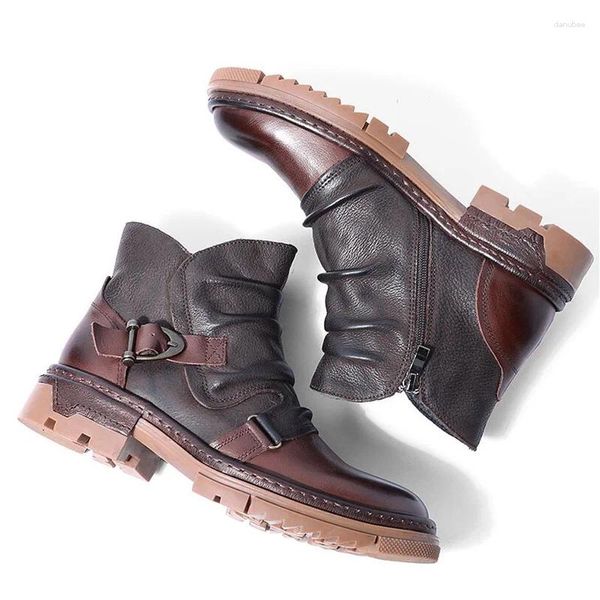 Stivali stile britannico elegante inverno uomo alla moda cintura con fibbia pieghettata uomo d'affari scarpe in pelle antirughe