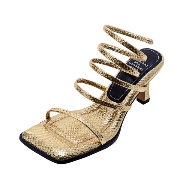 2023 SUMPLEM NOVA Moda Sandálias High Gold Salto para mulheres Mary Jane Saltos altos Design de alto nível Sapat Shoes