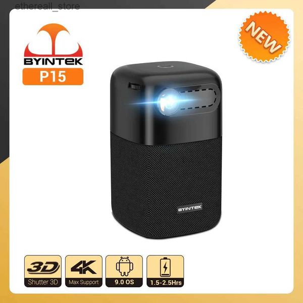 Projetores BYINTEK P15 projetor 3D 4K Cinema 1080P Smart Android Wifi LED DLP Home Theater Mini projetor portátil ao ar livre com bateria Q231128