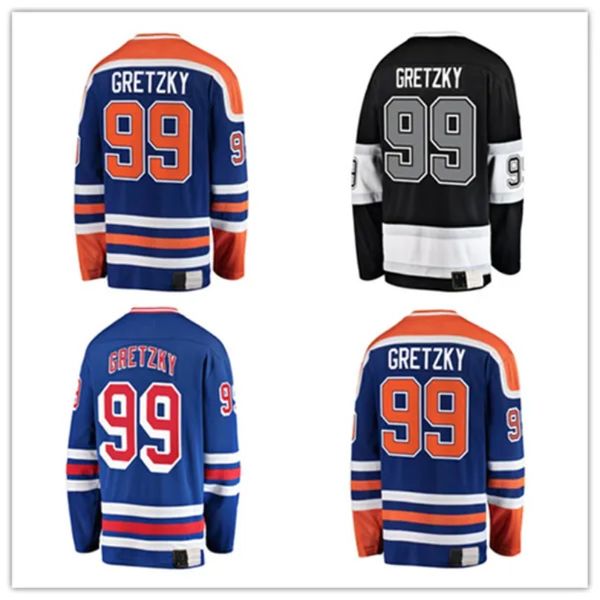 Maglie da hockey Wayne Gretzky 99 Maglia Blu Nero 4 squadre Colore Taglia M-XXXL Cucita da uomo in vendita