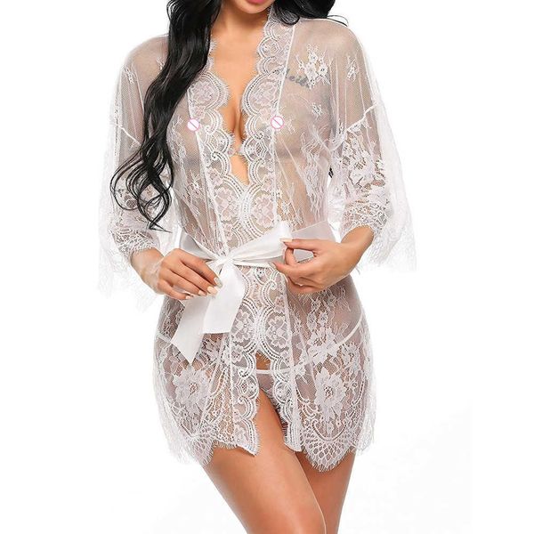 Sexy Set New Women Lingerie Lace Ruffles Robe See-through Babydoll Intimo Sleepwear Night Dress Abiti erotici P230428 buono