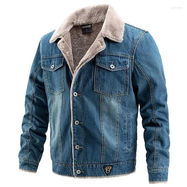 Vestes pour hommes 2023 Veste en jean Automne Hiver Version coréenne avec des revers épais en peluche lavé coton mode manteaux de style punk