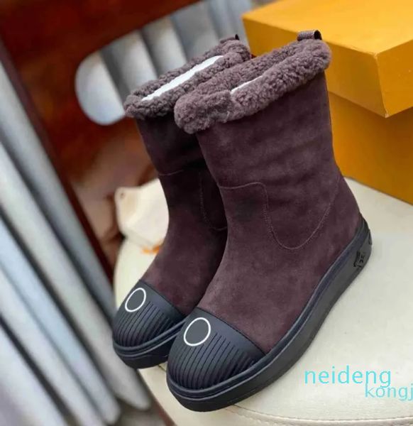 Novo Designer de luxo shell cabeça couro botas neve ovelhas encaracolado