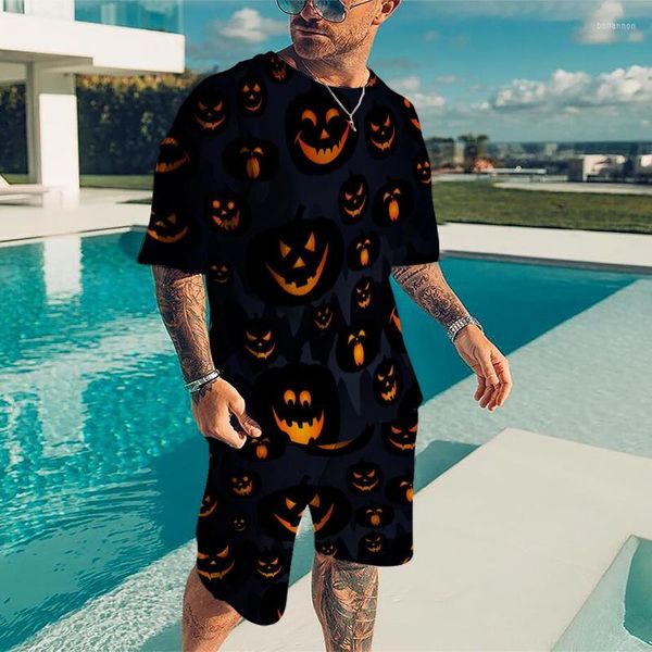 Trechsuits masculinos Halloween 3D Print Man's T-shirt Conjuntos de verão Casuais Casuais Duas peças Conjunto de grandes dimensões Tracksuit de praia