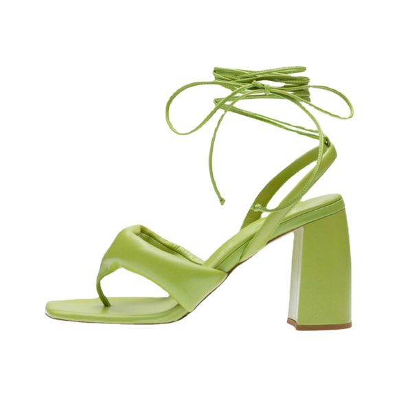 2023 Лето Новые Женские Клипки Сандалии Сандалии авокадо зеленый высокий каблук сексуальный уличный квадратный платье для вечеринки банкетные туфли