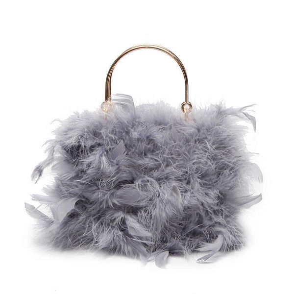 Bolsas de noturno Bolsa de penas de avestruz real feminino fluffy winter ombro cadeia de ombros damas bolsas pequenas bolsas adolescentes