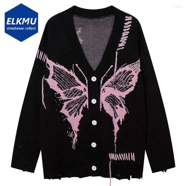 Maglioni da uomo Cardigan Goth Punk Uomo Maglione lavorato a maglia Farfalla Grafico Scollo a V Oversize Hip Hop Streetwear Uomo Maglione Y2K