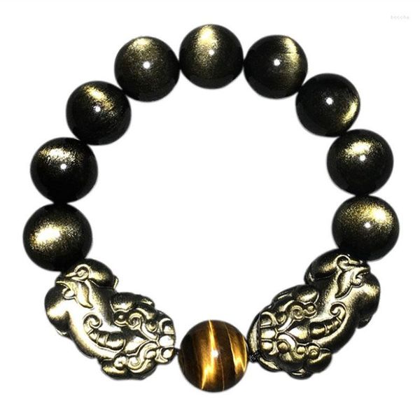 Strand Wholesale Black Natural Obsidian Stone Bracelets Double PiXiu Lucky For Men Women Energy Jewelry