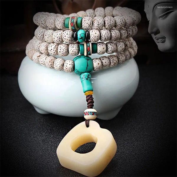 Anhänger Halsketten 10 mm tibetischer Buddhismus 108 Weißer Sternmond Bodhi Samen Gebet Perle Mala Halskette