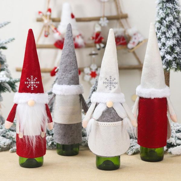 Decorazioni natalizie 1pc Simpatico cartone animato Barba bianca Senza volto Bambola di Babbo Natale Copri bottiglia di vino Anno Festa Tappo di champagne Casa El Decorazioni per la tavolaNatale