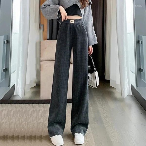 Calças femininas casuais engrossar mais veludo perna larga inverno quente pelúcia pantalones coreano moda cintura alta mulheres suor reto