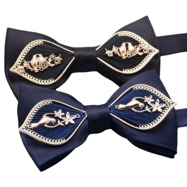 Bow Ties Düğün Damat Bow Tie Han Silk Groomsman Grubu Siyah Donanma Xiuhe Dragon Phoenix Diva Elbise Bow 231128