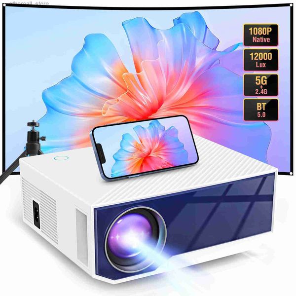 Projektörler Mini Projektör Full HD Native 1080p WiFi Ses ve Video Taşınabilir Cihazları Ev Tiyatroları için Uzaktan Kumanda Ekranlı Q231128