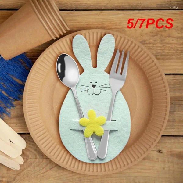 Tischsets 5/7PCS Geschirrkissen Niedliche klebrige Blume Perfekte Osterpartydekoration Messer- und Gabelaufbewahrung Langlebig