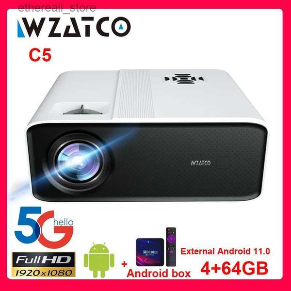 Proiettori WZATCO C5 Full HD 1080P LED Proiettore portatile Android 11.0 64G WIFI Smart Proiettore Home Theater Lettore multimediale Videoproiettore Proiettore di giochi Q231128