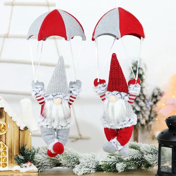 Decorazioni natalizie Decorazioni natalizie per gnomi appesi Gnomo in peluche da paracadutismo da 17,7 pollici Gonk con paracadute Ornamento appeso per la decorazione della parete dell'albero di Natale 231127