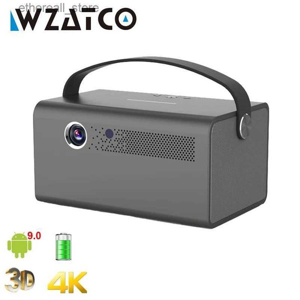 Projektoren WZATCO T7 Pro 300 Zoll DLP 3D-Projektor Android WIFI Smart Proyector Bluetooth 5 Tragbarer Mini-Beamer Eingebauter Akku 15600 mAh Q231128