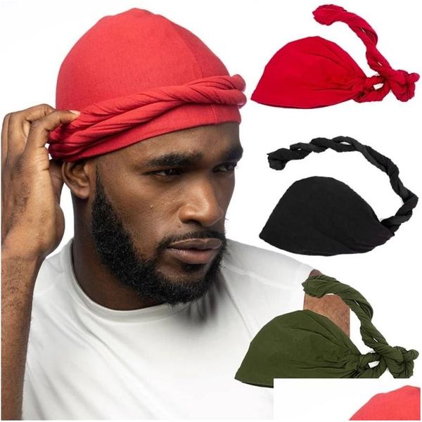 Chapéus Chapéus 2023 Novo turbante para mulheres homens cabeça envoltório chapéus macios trança cabelo er headscarf gorro torcido hijab headwrap entrega bebê otkm8